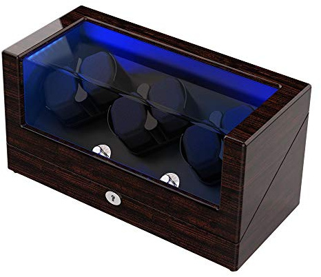 Watch Winder, for Rolex Automatic Watches with Soft and Flexible Watch Pillows, Wooden Shell, Powered by Japanese Motor, Built-in Blue LED Illuminated(Triple Tree) (Pine Bark Pattern)