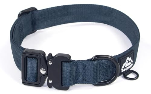 Tacwild Heavy Duty Dog Collars for Medium and Large Dogs - Adjustable, Chew Proof Nylon Collar with Metal Quick Release Buckle and D-Ring for Dog Tags (Navy Blue, XL)