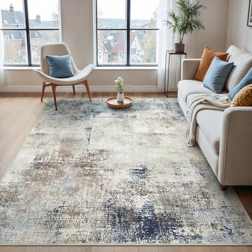 BEIMO Moderner Groß Wohnzimmer Teppich, Waschbar & rutschfest, 200x290 cm | Abstrakt Design, Großer Weicher Kurzflor Carpet, Rutschfest, Für Küche und Bettvorleger Schlafzimmer, Pflegeleicht