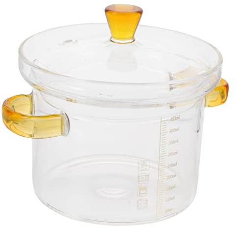 OFFSCH 450ml Glass Cooking Pot with Lid for Stove Use Heat-Resistant Glass Saucepan with Double Handles Observe Cooking Process Keep Soup Hot