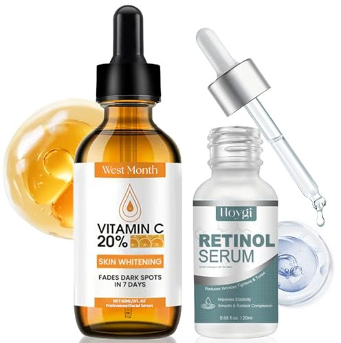 Siero alla Vitamina C e Siero al Retinolo,Set Anti-età,Serum Viso Vitamina C con all'acido Laluronico,Riduzione delle Rughe, Idratante con Ingredienti Naturali,Correttore di Macchie Scure