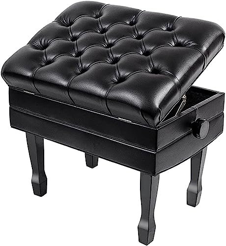 BXSUKEYOU Klavierhocker, Frisiertischhocker, extragroße Klavierbank, Keyboardhocker aus echtem Leder mit gepolstertem Kissen, 61 x 43 x 48–58 cm