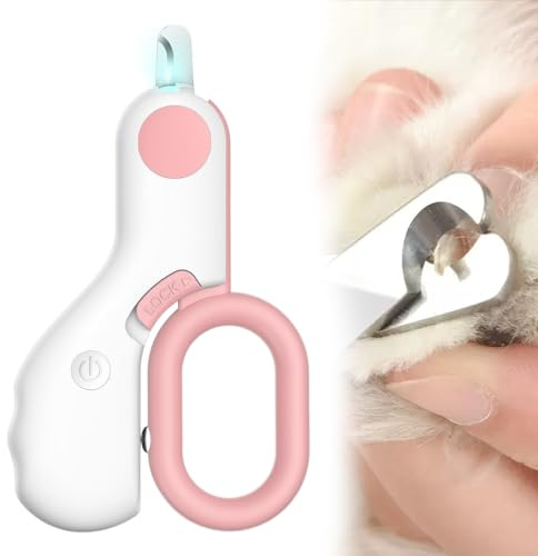 Krallenschere Katzen mit Led-Licht,Hunde Nagelschere,Haustier Nagelknipser,für Hunde, Kaninchen,Katzen mit Spritzfest Sicherheitsschutz (Rosa)