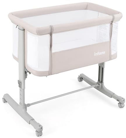 DREAMADE 2 in 1 Beistellbett, 5-stufig Höhenverstellbar Reisebett mit Matratze & Rollen, 86 x 63cm Stubenwagen Baby ab Geburt bis 9 kg, 10° Neigung Babybett (Modell 2-Beige)