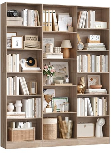 FirFurd 188cm Estantería Grande, Estanterías Almacenaje Madera, Librería, Estanterias para Libros, para Salón, Oficina y Estudio, 3 Filas, con 17 Compartimentos, 188 x 149 x 23,5 cm (Roble Claro)