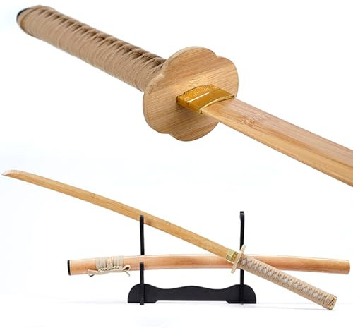HJHUUA 103 cm langes Katana aus natürlichem Bambus,Japanisches Samuraischwert-Trainingsschwert aus Bambus,handgefertigtes Bokken für Geschenke,Ausstellungen,Cosplay,Requisiten und Kendo.