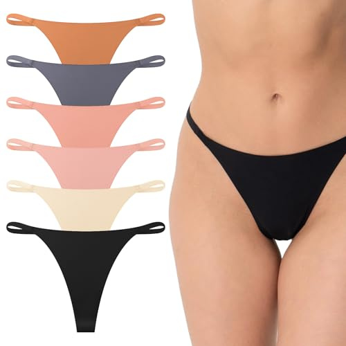 Asheyya 6 Pcs G String Thongs for Women, Breathable Ice Silk Sexy Low Waist Seamless Thong Multipack