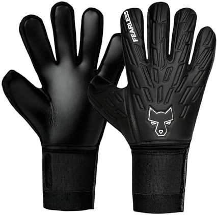 FEARLESS GOALKEEPERS Wolf V Onyx 2.0 Torwarthandschuhe mit Fingersave – Profi Fußball Torwarthandschuhe Kinder & Erwachsene, Rollfinger Schnitt, Starker Grip bei Regen, Herausnehmbare Schienen