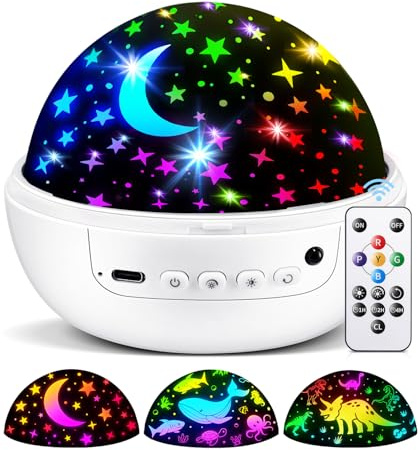 One Fire Sternenhimmel Projektor Kinder, 【3 Filme+93 Effekte+Dimmbar】 Projektor Sternenhimmel, 【Remote+3 Timer+Rotation】 Kinderspielzeug ab 3-7 Jahr, Dinosaurier Spielzeug ab 3-7 Jahre