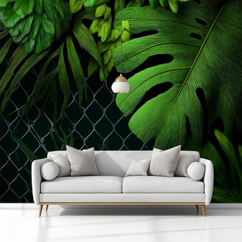Papel Pintado Pared 3D Papel Tapiz Selva Plantas Hojas Verde, Fotomurales 250x175 cm Tv Fondo Pared Dormitorio Murales Moderno Decoración Comedores Salones Habitaciones