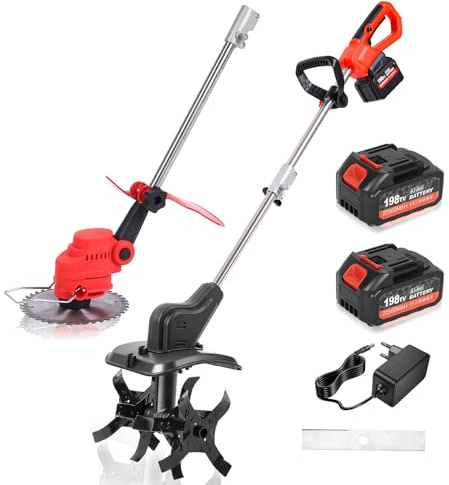Aratro da giardino elettrico 21V con display LED, doppio tamburo senza fili a 4 lame con 300 giri/min e combo rasaerba da 8, larghezza di lavorazione di 30 cm, aratro a bat Two battery 198TV Battery