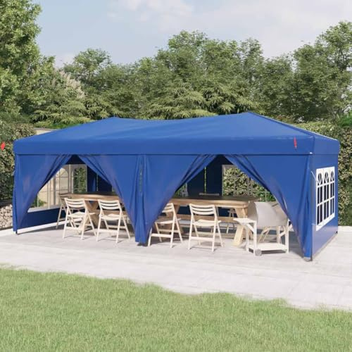 Festtält vikbart med sidoväggar, blå, 3 x 6 m, UV- och vattenavvisande, 210D oxfordtyg, stålram, för trädgård, terrass och evenemang