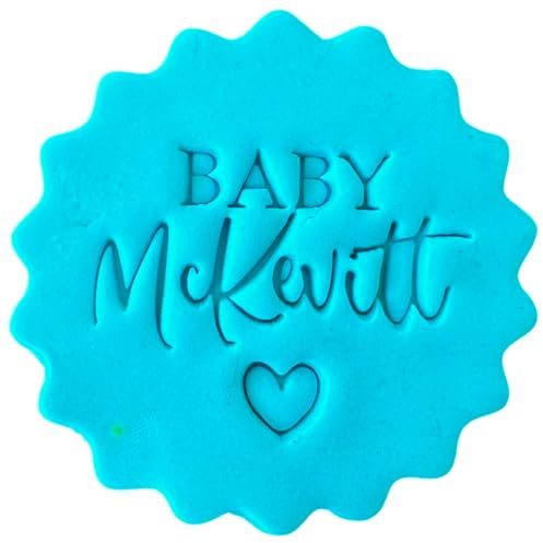 Personalised Baby Cookie Stamp with Free Scallop Cutter, Collection 1, 5cm Acrylic Biscuit Embosser, Food-Safe Plastic Baking Tool, Fits M&S All Butter Biscuits (Design 3)