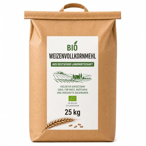 Bäckerei Spiegelhauer Bio Weizenvollkornmehl 25 kg I Weizenmehl vollkorn für Brot Brötchen Gebäck