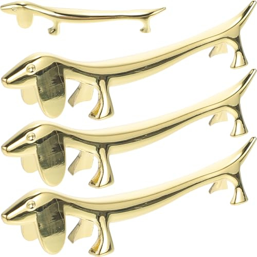 jojofuny Porta Bacchette e Poggia Posate da Tavolo in Metallo a Forma di Cane Bassotto Color Oro, Set da 4 Pezzi per Cucina e Pasti Domestici, Design Decorativo e Pratico