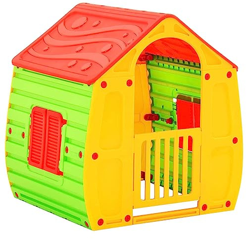 Mangloder - Caseta infantil (102 x 90 x 109 cm, polipropileno resistente, para interior y exterior, colorida, con puerta y ventana, techo, ideal para juegos de rol imaginativos y aventuras en el