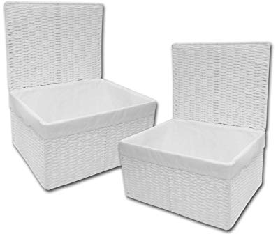 ARPAN White Paper Rope Storage Basket Box With Lid & Removable Inner Cloth Set of 2 (Medium)