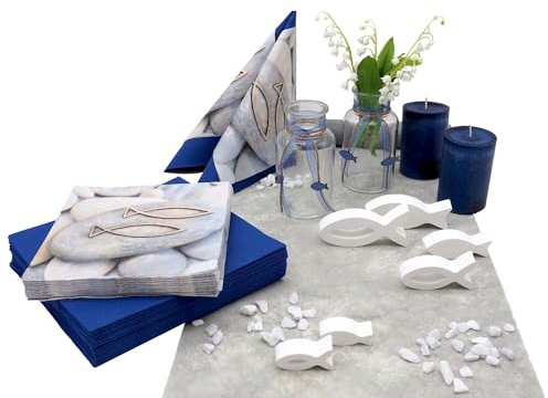 ZauberDeko Tischdeko Kommunion Konfirmation Blau Grau Weiß Fisch Set 20 Personen David