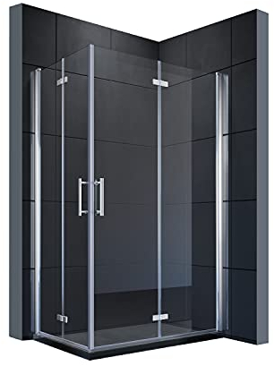 SONNI Duschkabine 90x80 cm falttür Eckeinstieg beide Seiten faltbar Duschabtrennung Faltdusche NANO Glas Doppel Duschtür Höhe 195cm Drehfalttür