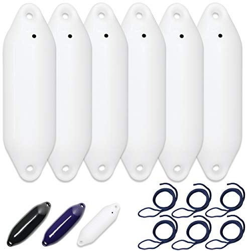 HonuNautic 6er Set Fender incl. Fenderleinen | U-Serie | Verschiedene Größen und Farben | blau, schwarz, weiß | 33, 40, 50, 56, 64, 76 cm Länge | Boot & Yacht Stegfender, Langfender