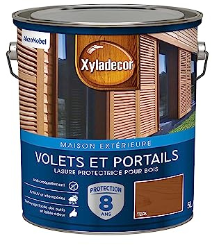 Xyladecor - Lasure Protectrice pour Bois Extérieur - Volets, Portails, Portes, Fenêtres - Couleur : Satin Teck - Quantité : 5L - 5324260