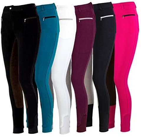 RL24 - Kinder-Reithose Flex Basicline | Reiterhose für Mädchen & Jungen | 3/4 Besatz aus Wildlederimitat | hautfreundlich, atmungsaktiv & elastisch | Reitleggings in Blau/Schwarz in Größe 134