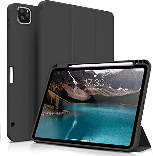 ZOYU Case for 11 inch iPad Pro 4th/3rd Generation 2022/2021, Trifold Stand Protective Case with Pencil Holder, Auto Sleep/Wake, Soft Slim TPU Back Cover, for iPad 11 Pro 2nd 1st Gen 2020 2018 - Black