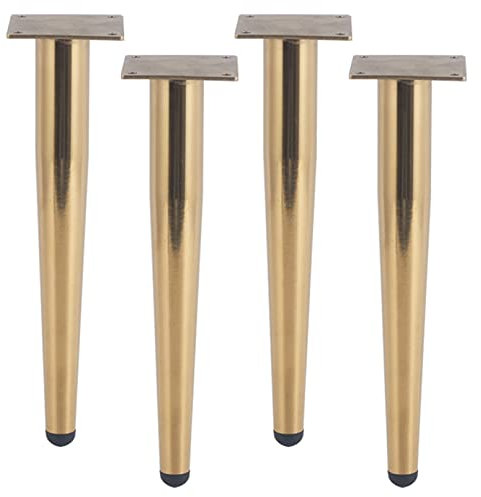 Tischbeine Gold, 4 Stück Möbelbeine Metall Konisch Tischfüße Eisen,Gummi-Pad No-Slip Silent,Couchtisch/TV Tisch/Beistelltische/Kommode/Nachttisch/Sitzbank Beine Sofas Füße,mit Schraube (30cm,Gold)