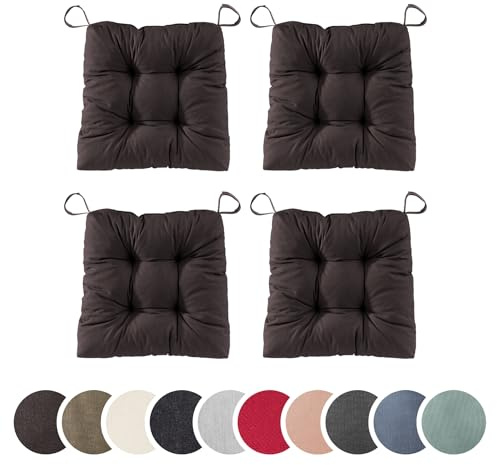 sleepling 4er Set Stuhlkissen 40 (vorne), 35 (hinten) x 38 x 7 cm, Kastanie | Sitzkissen für Stuhl & Bank mit Klettverschluss, 100% Baumwolle, Indoor & Outdoor, Made in EU, Waschbar, 4 Stück