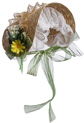 COSDREAMER Girls Women Victorian Tea Party Sun Hat Lolita Flower Straw Hats Beach Hats Light Green