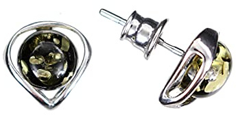 Bernstein Ohrringe, grüne herzförmige Ohrstecker aus Bernstein und 925/000 Sterling Silber rhodiniert von Artisana-Schmuck