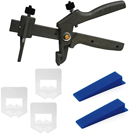 Lantelme Fliesen Nivelliersystem Set mit 250x Zuglaschen 250x Keile und 1x Zange Fliesen Verlegehilfe (1,5mm)
