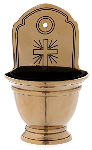 Holyart Acquasantiera Ottone Dorato con Croce