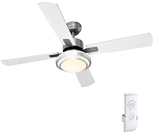 BAKAJI Ventilatore Lampadario da Soffitto 4 Pale in Legno con Lampada Plafoniera 60 LED 20W in Acrilico 3 Velocità Inversione Rotazione Funzione Timer Luce Cambio Colore e Telecomando Diametro 130cm
