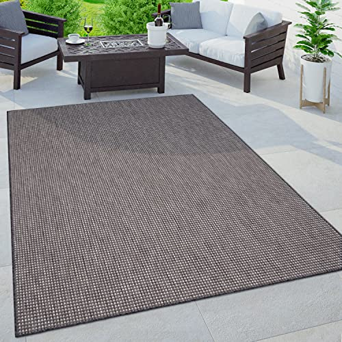 Paco Home Matta För Inomhus Och Utomhus Terrass Balkong Matta Kök Modernt Boho Enfärgad Melerade, Storlek:160x220 cm, Färg:Antracit