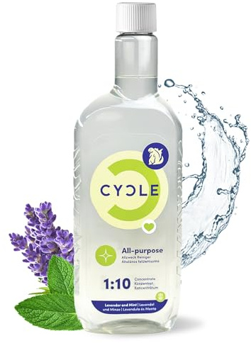 CYCLE Allzweckreiniger Konzentrat 500 ml für 5 L Reinigungsmittel, Universalreiniger mit 100% natürlichen Inhaltsstoffen, Effektives Putzmittel gegen Schmutz für Hartflächen mit Lavendel- & Minzduft