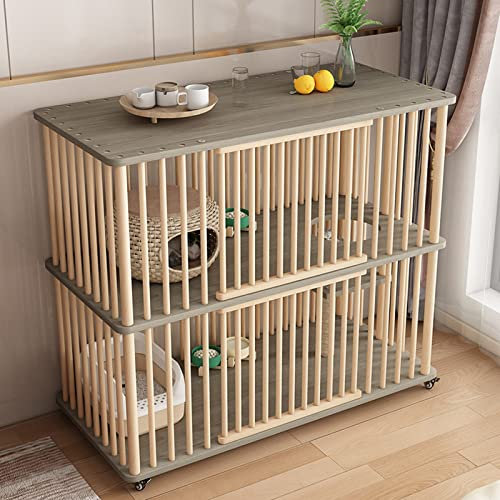 SIDID Katzengehege Holz Indoor 1 Etagen/ 2 Etagen Katzenkäfig Groß Atmungsaktiv und Bequem, Haustierkäfig für Katzen mit Rädern, Geeignet für Innen/Villa (Color : D)
