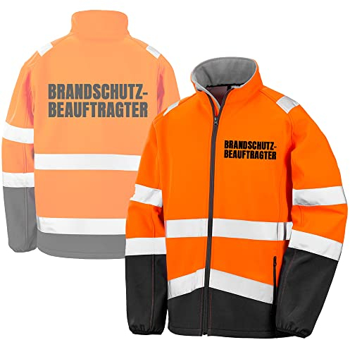 Fassbender-Druck WARNWESTEN - BRANDSCHUTZBEAUFTRAGTER Sicherheitsjacke ORANGE aus Softshell - ORANGE Warnjacke nach EN ISO 20471 zertifiziert - Unisex und hochwertigem Reflektorstreifen (Gr. XXL)