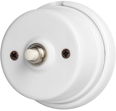 Pulsador de timbre de porcelana vintage blanco diámetro 80 mm – Tornillos y tacos incluidos, pulsador 2 A 250 V AC para instalaciones eléctricas a la vista – Diseño retro, instalación fácil y rápida