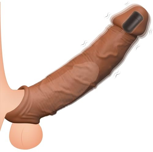 BDSMYEE Penishülle mit Vibrator,Realistisch Penis Sleeve für Penisverlängerung,Sexspielzeug für Paare extrem sex,Penis Hülle Penismanschetten Vibration für Frauen (7 CM Penisverlängerung)
