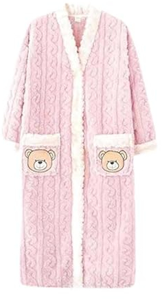 Verdicktes Samt-Nachthemd, Damen-Pyjama, Großer, Lockerer, Mittellanger Bademantel,Rosa,L