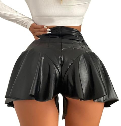Ledershorts Damen Sexy Shorts Frauen Hotpants Festival Rave Pole Dance Outfit Karneval Kostüm Frauen Sexy Kurz Lederhose Damen Kurz
