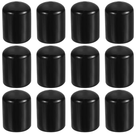 PATIKIL 3/4 ID Round Rubber End Caps, 12 Pcs Rubber Bolt Covers Caps PVC Rubber Screw Covers Flexible Screw Thread Protector Caps for Metal Tube Rod Bolt, Black