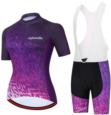 Conjunto Ropa Ciclismo Mujer Verano Traje Bici MTB,Maillot Ciclista Manga Corta Camiseta Ciclo y Culotte Tirantes con 19D Gel Acolchado,Completa Bicicleta Jerseys Transpirable Secado Ráido(2,S)