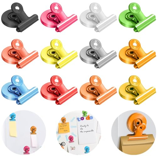 12 Pcs Fridge Magne, Magnetic Clips, Colorful Whiteboard Magnets Notice Board Magnets Perfect for Kitchen Home Office School