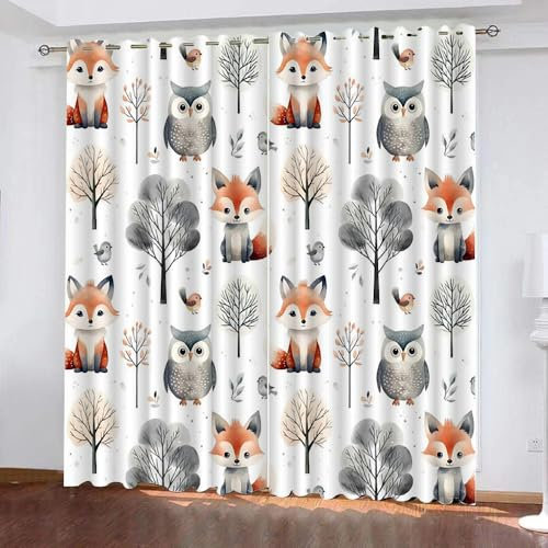 Generisch Verdunklungsvorhänge Kinderzimmer Mädchen Jungen,Kinder Vorhang Blickdicht Waldtiere 2 Stück Mit Ösen,Vorhang Verdunkelung Thermo Schlafzimmer,Kurz Fuchs Gardinen,200X160Cm,A8