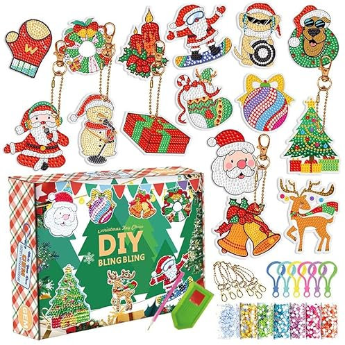 RCVEVCY 5D Diamond Painting Weihnachten,15 Set Diamond Painting Weihnachten Anhänger,Diamant Painting Weihnachten für Weihnachtendeko und Geschen