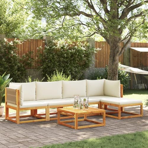 Homgoday Gartenmöbel-Set 6-teilig mit Kissen aus massivem Akazienholz, modernes Sofa-Set, Schlafsofa-Set für Wohnzimmer, Sofa, Set für den Außenbereich, Modell 3278850