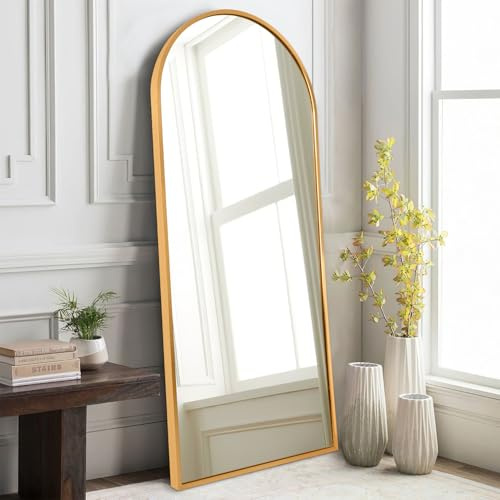 HLFMVWE Wall Mirror Full Length Metal Aluminum Framed Floor Mirror 120x40cm Arched Large Full Body Mirrors for Bedroom Living Room Entryway Dressing Room Gold