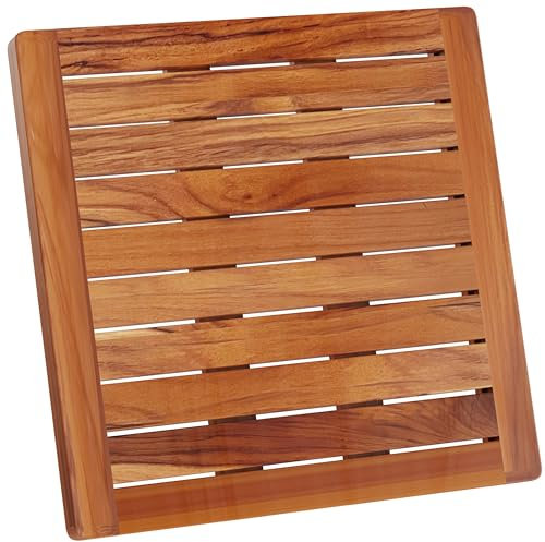 Hovea - Caillebotis de Douche 50 x 50 cm - en Bois de Teck - Résistant à l’Humidité, Anti-Moisissures - Tapis de Salle de Bain Carré - Intérieur, Extérieur - Antidérapant - CB5050